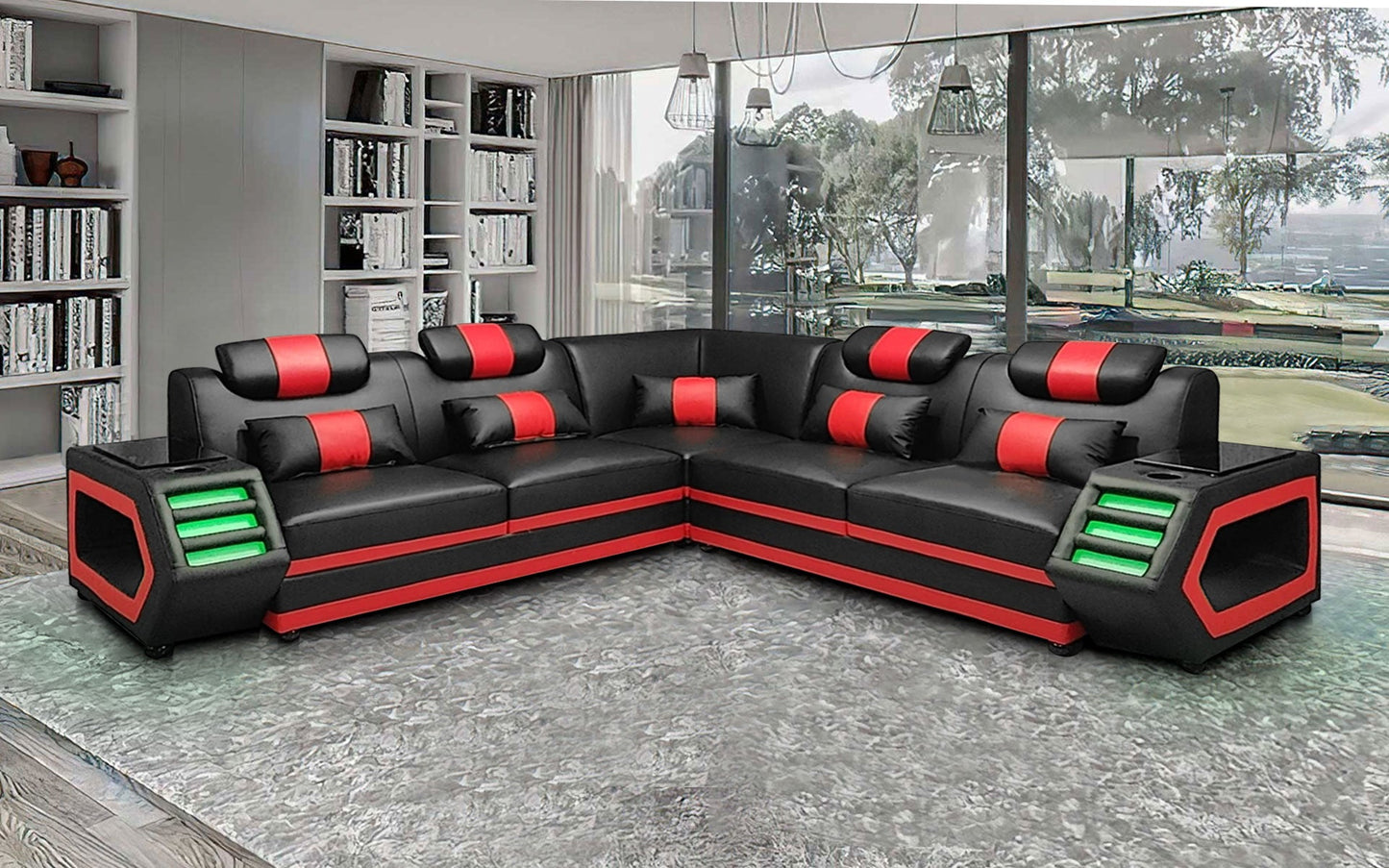 Modern Leather Sectional with LED Light