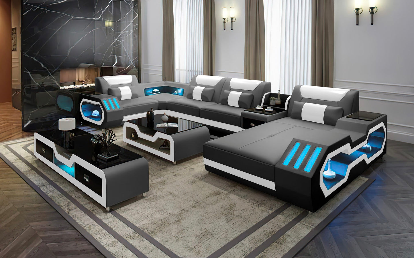 Modern Leather Sectional with Console