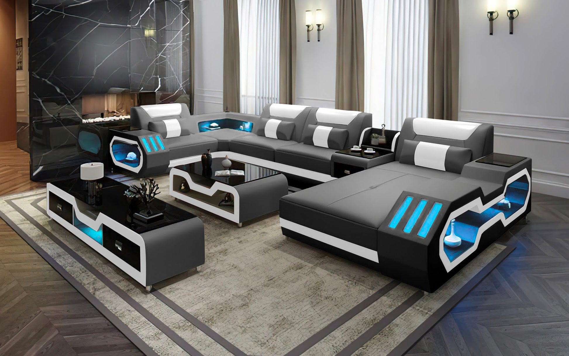 Modern Leather Sectional with Console