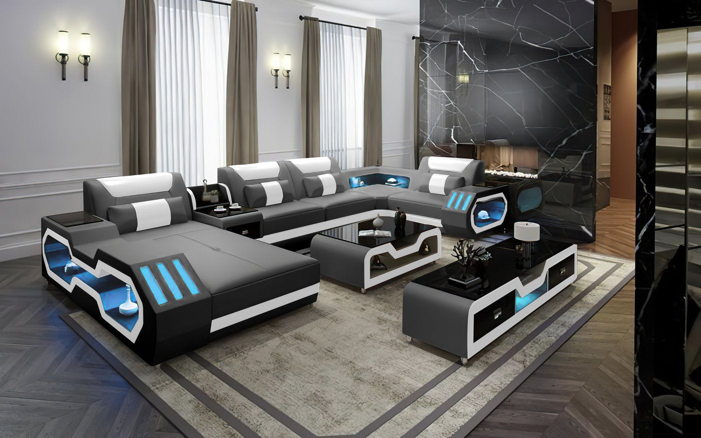 Modern Leather Sectional with Console