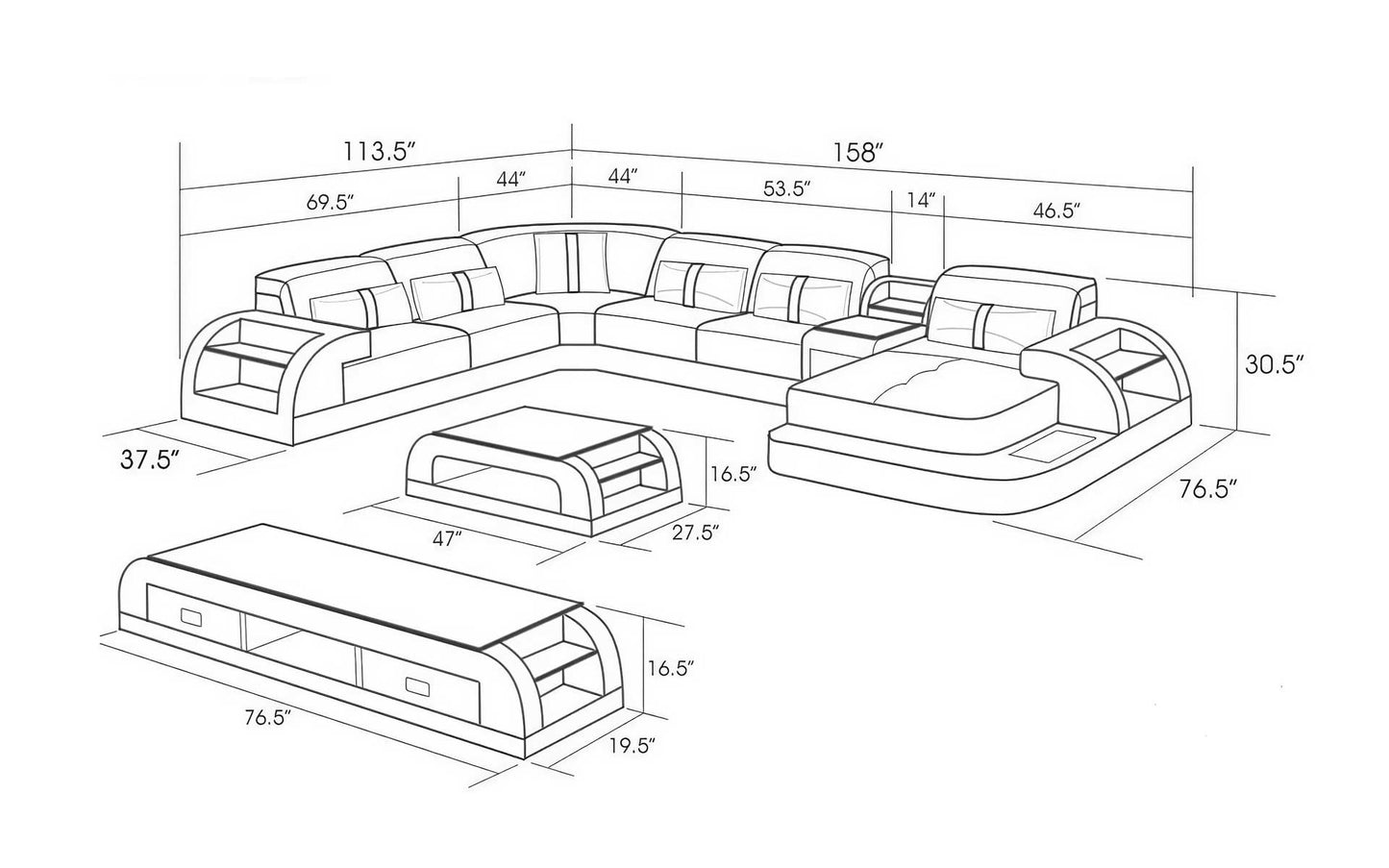 Modern LED Light Sectional Sofa