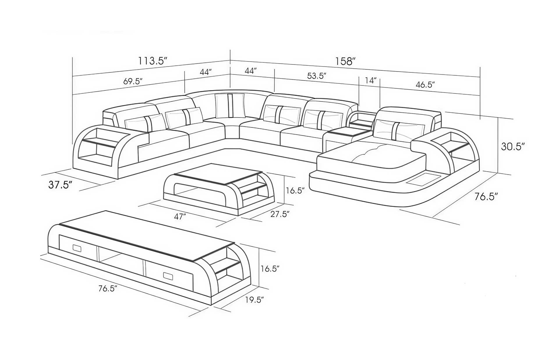 Modern LED Light Sectional Sofa