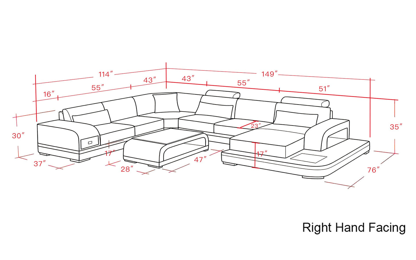 Leather Sectional with LED Lights