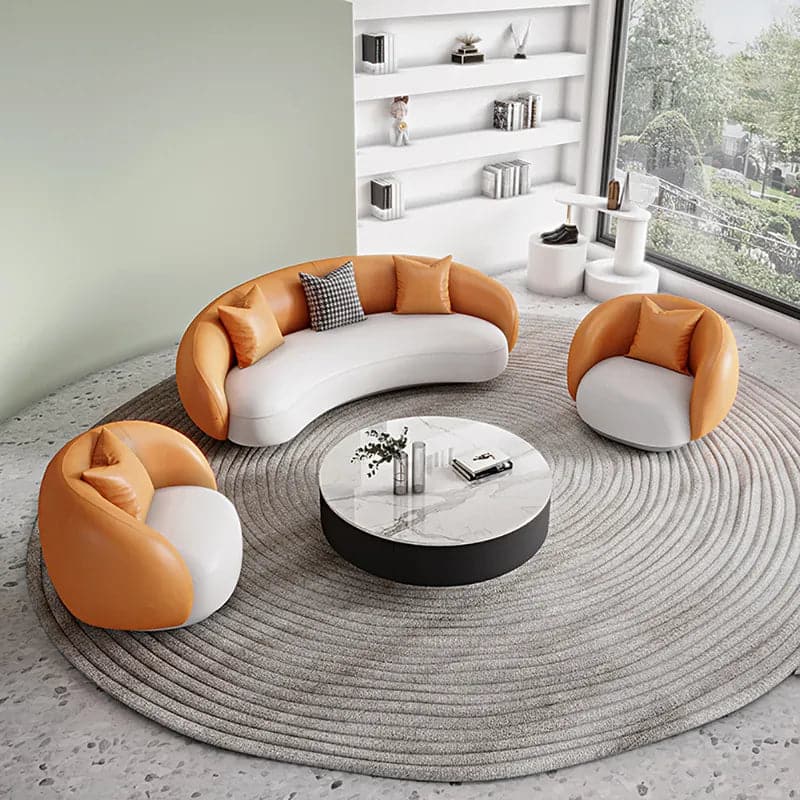 Modern Orange & White Leather Upholstered 3-Seater Sofa