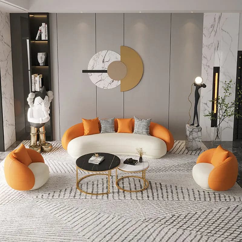 Modern Orange & White Leather Upholstered 3-Seater Sofa