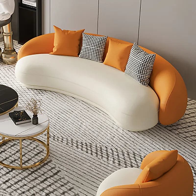 Modern Orange & White Leather Upholstered 3-Seater Sofa