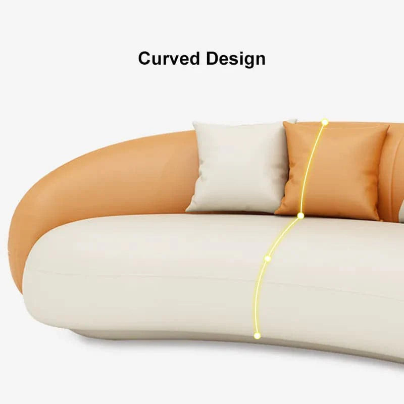 Modern Orange & White Leather Upholstered 3-Seater Sofa