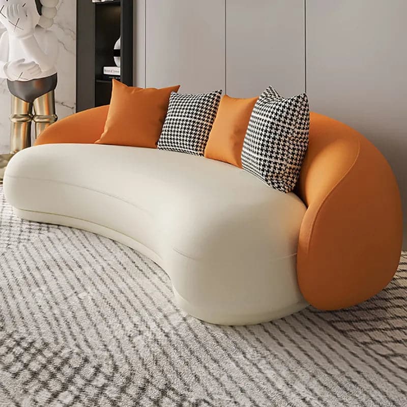 Modern Orange & White Leather Upholstered 3-Seater Sofa