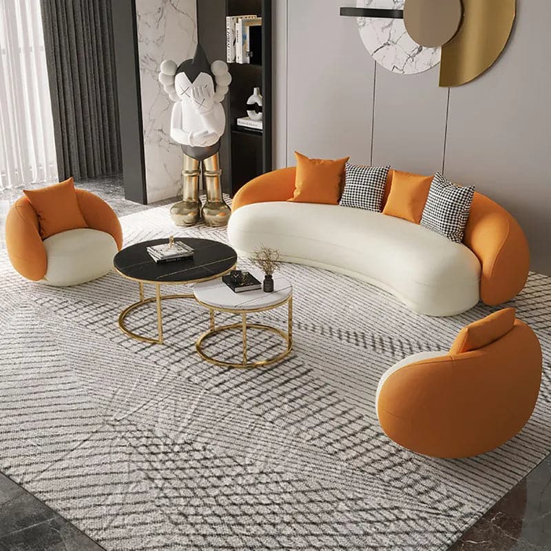 Modern Orange & White Leather Upholstered 3-Seater Sofa
