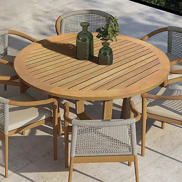 Modern Round Teak Wood 6 Person Outdoor Patio Dining Table