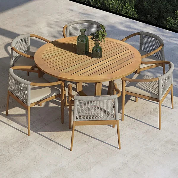 Modern Round Teak Wood 6 Person Outdoor Patio Dining Table