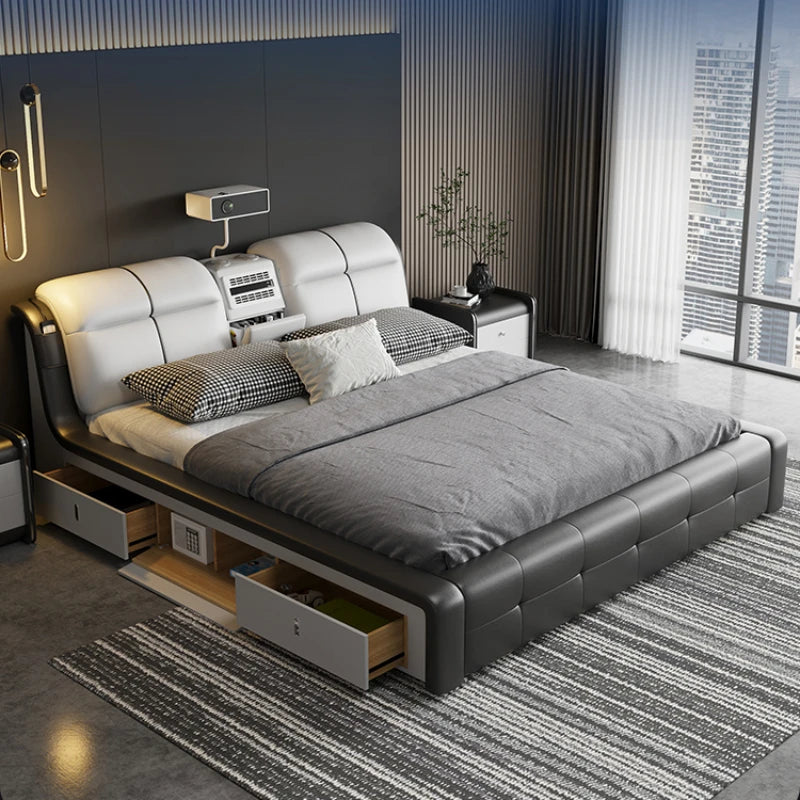 Drawer Headboard Double Bed King Size - Modern Luxury Frame