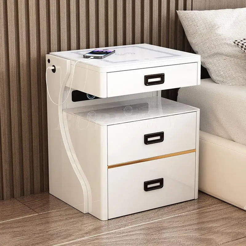Modern Bedside Table with Smart Storage and Wireless Charging