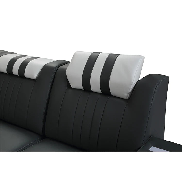 Modern Italian Luxury Black L-Shape Genuine Leather Sofa Set