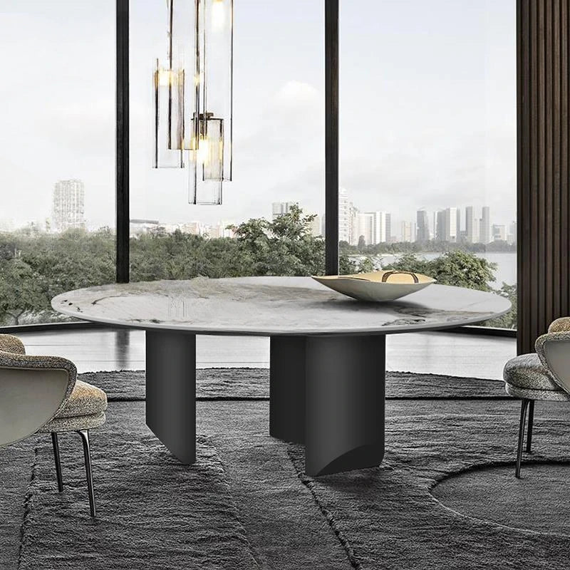 Stainless Steel Marble Dining Table: Modern, Long, Glossy Slate Finish
Stainless Steel Marble Dining Table: Modern, Long, Glossy Slate Finish