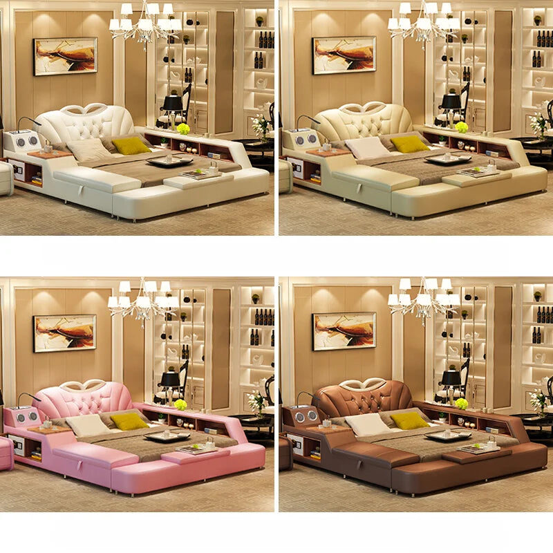 Princess European Double Bed Frame - Luxury Queen Leather