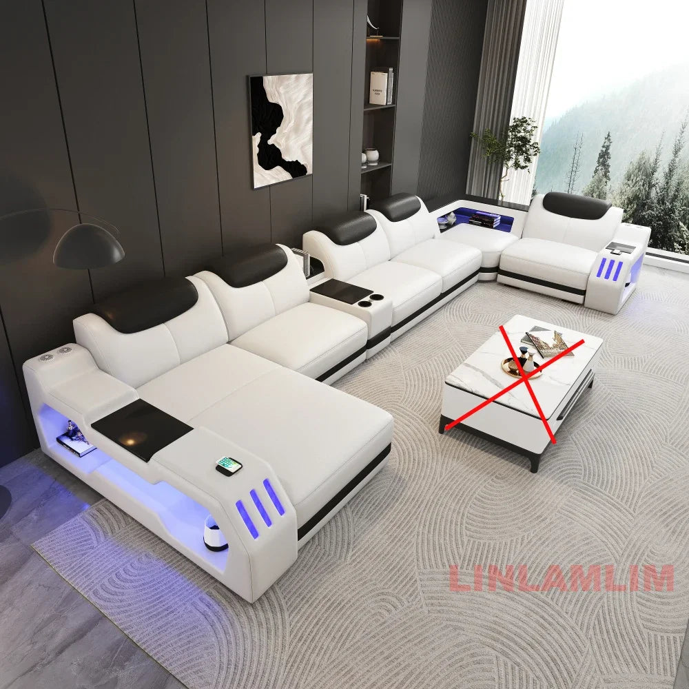 Modern Adjustable Sofa Bed with LED Lights, Storage & USB Ports