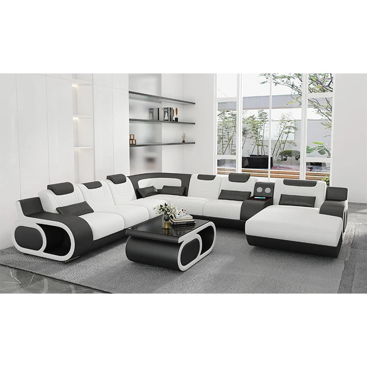 Luxury U-Shaped Leather Sectional Sofa Set for Modern Living Rooms