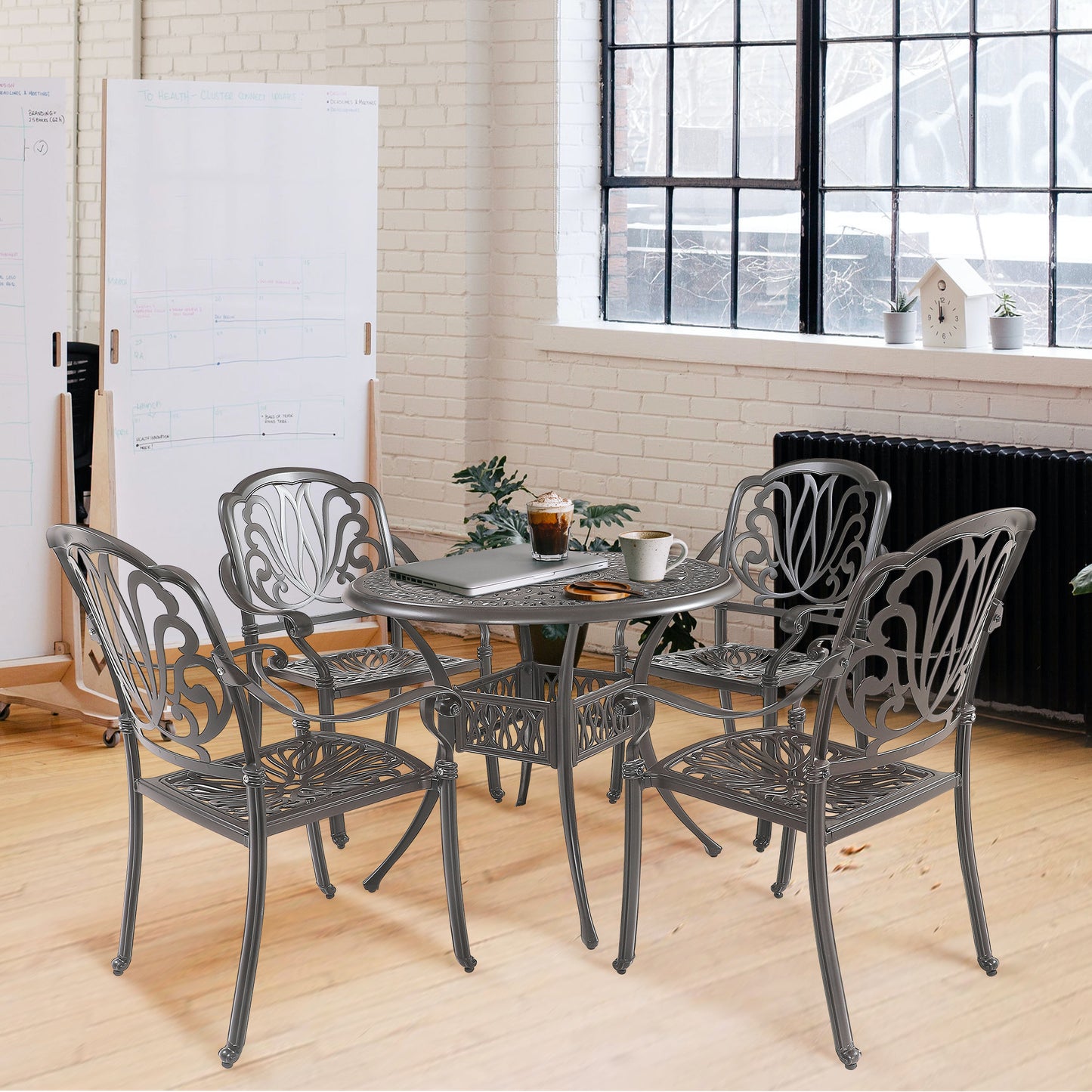 5PCS Outdoor Patio Furniture Dining Table Set All-Weather Cast Aluminum