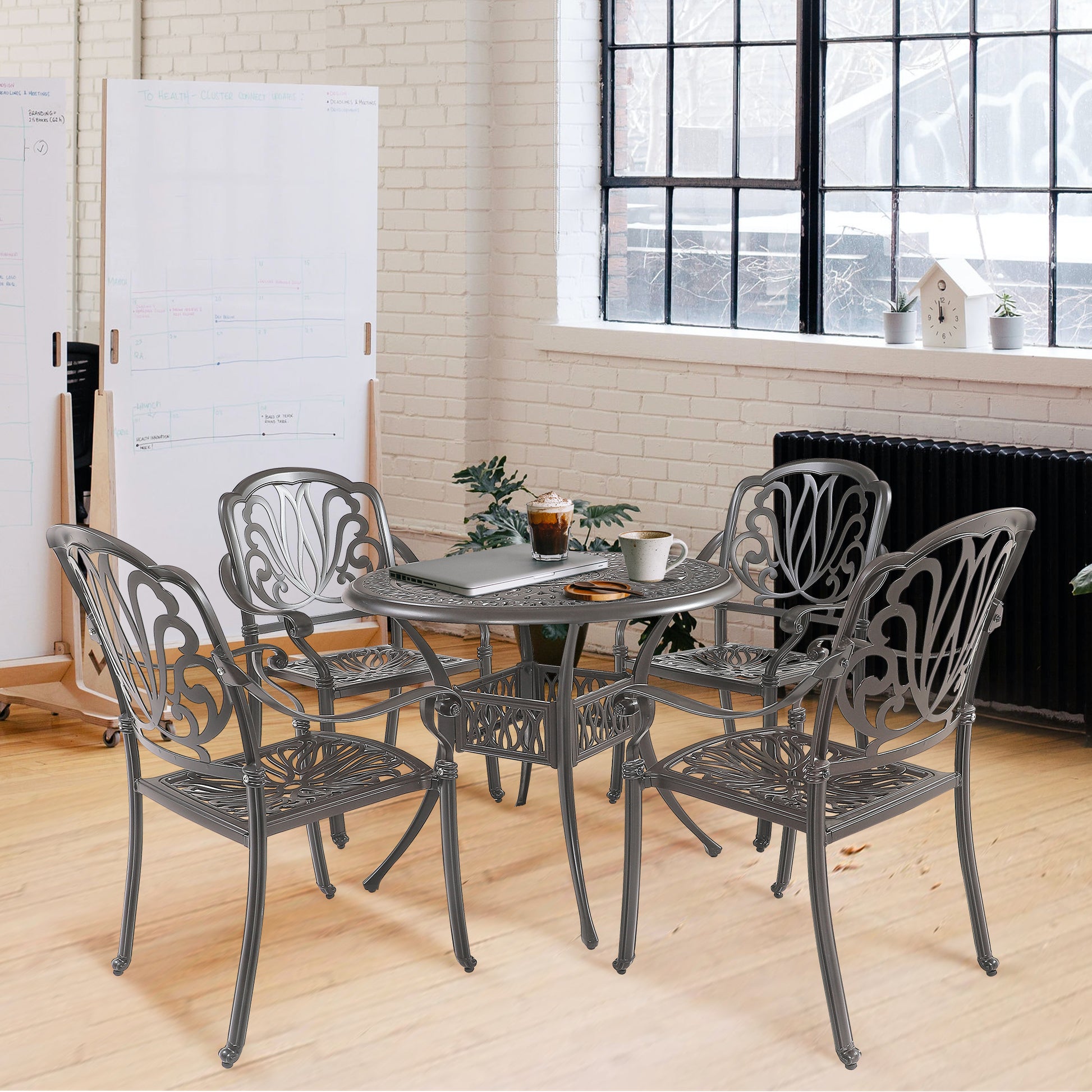 5PCS Outdoor Patio Furniture Dining Table Set All-Weather Cast Aluminum