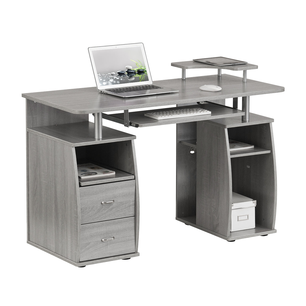 Computer Workstation Desk With Storage, Grey