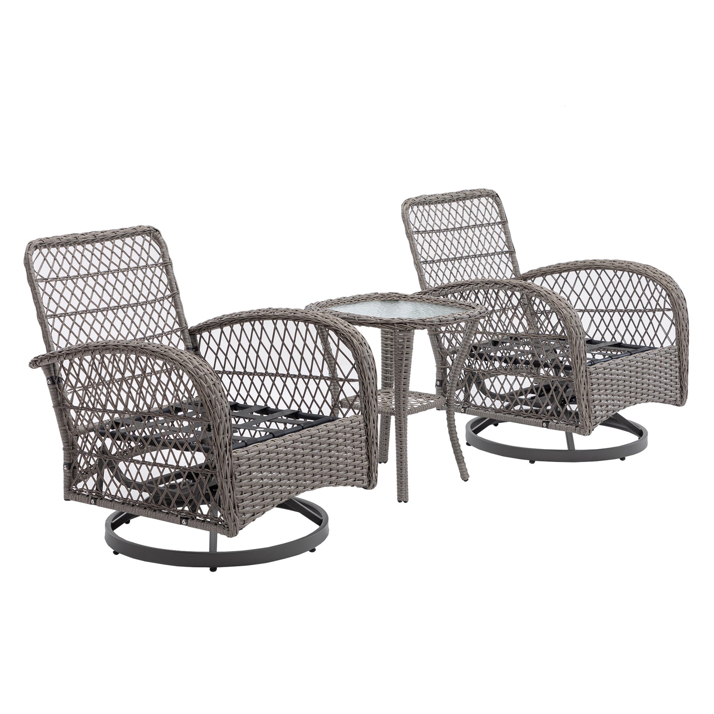 3 Pieces Outdoor Patio Chairs, 360 Degree Rocking