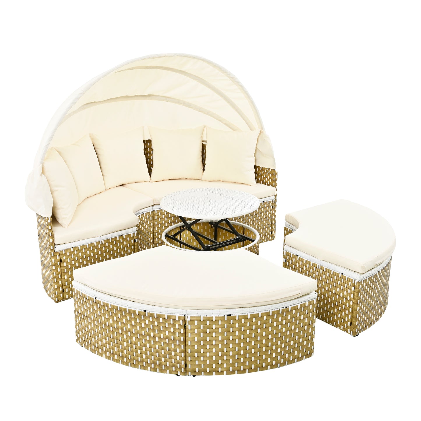 Patio Furniture Round Outdoor Sectional Sofa Set, Daybed