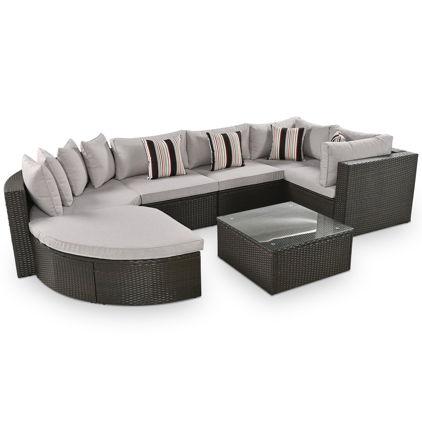 7-piece Outdoor Wicker Sofa Set, Colorful Pillows