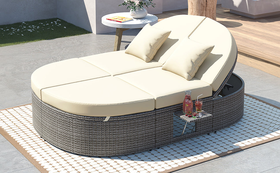 Outdoor Sun Bed Patio 2-Person Daybed, Cushions, Pillows