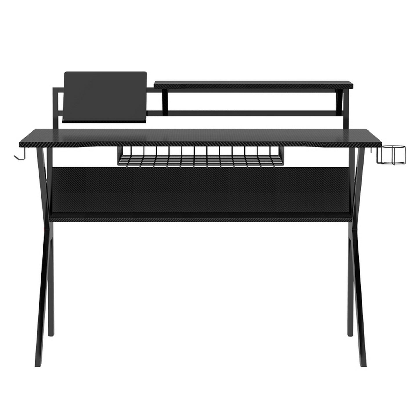 Ergonomic Metal Frame Gaming Desk with K Shape Legs, Black