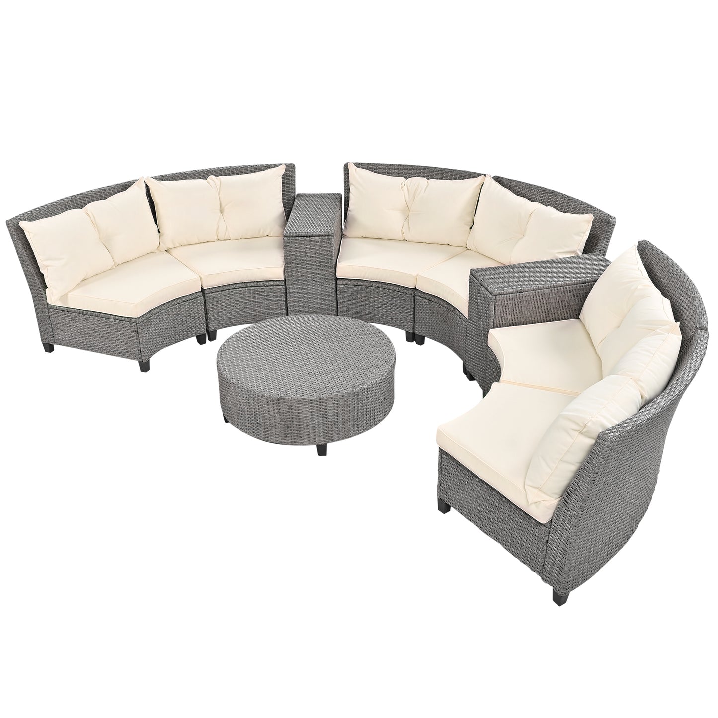 U_Style 6 - Person Fan-shaped Rattan Suit, Table,