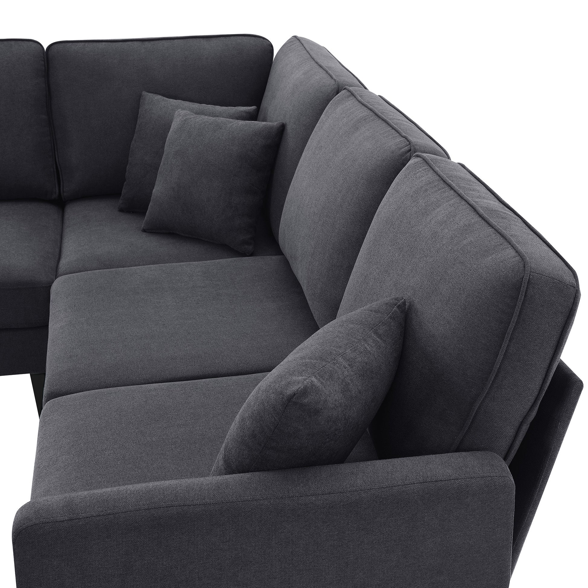 Terrycloth Sectional Sofa, 5-Seat Set, Chaise Lounge, L-Shape, Living Room, Grey