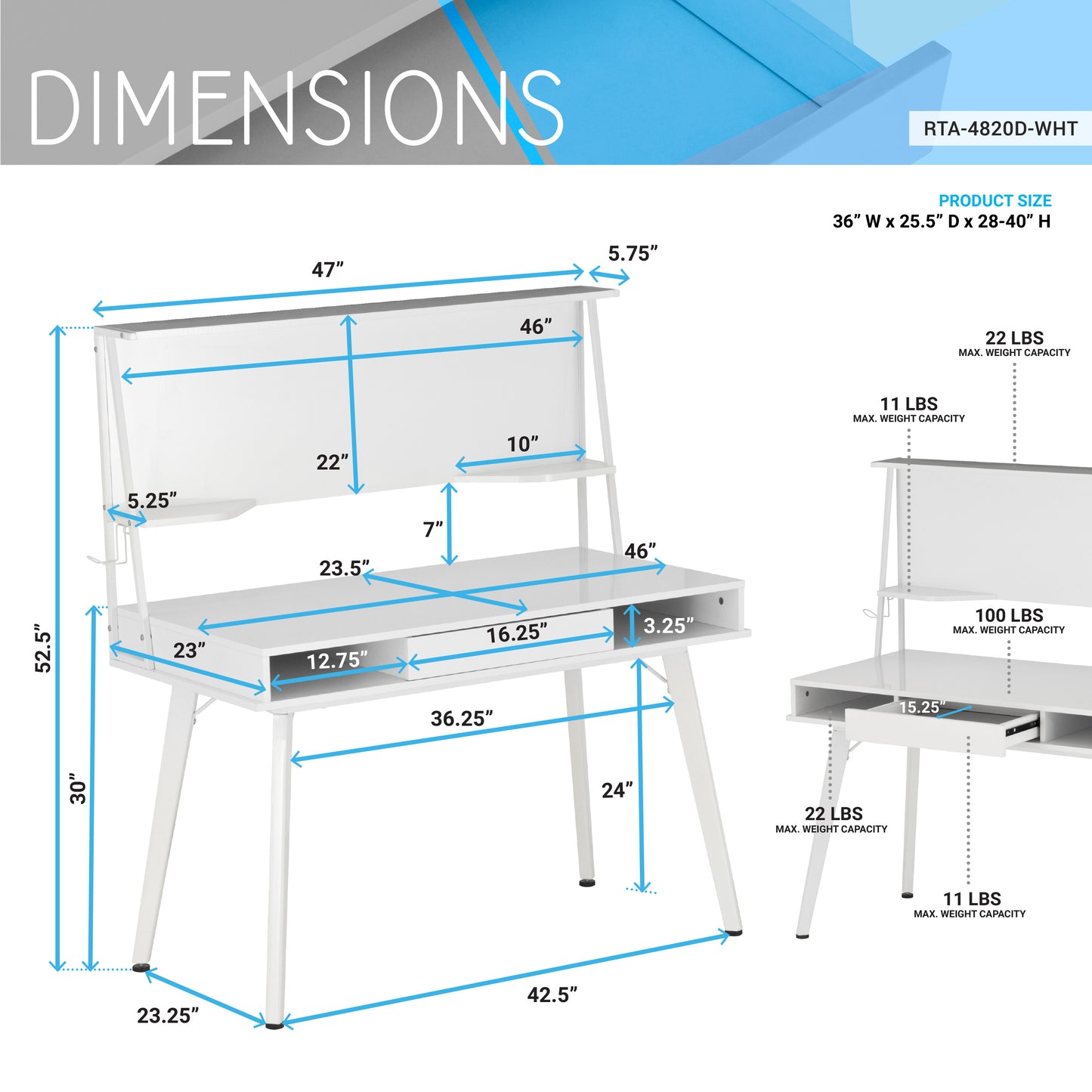 Mobili Study Computer Desk with Storage & Magnetic Dry Erase