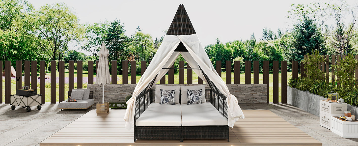 Outdoor Daybed Patio Lounge Bed, Adjustable Backrest