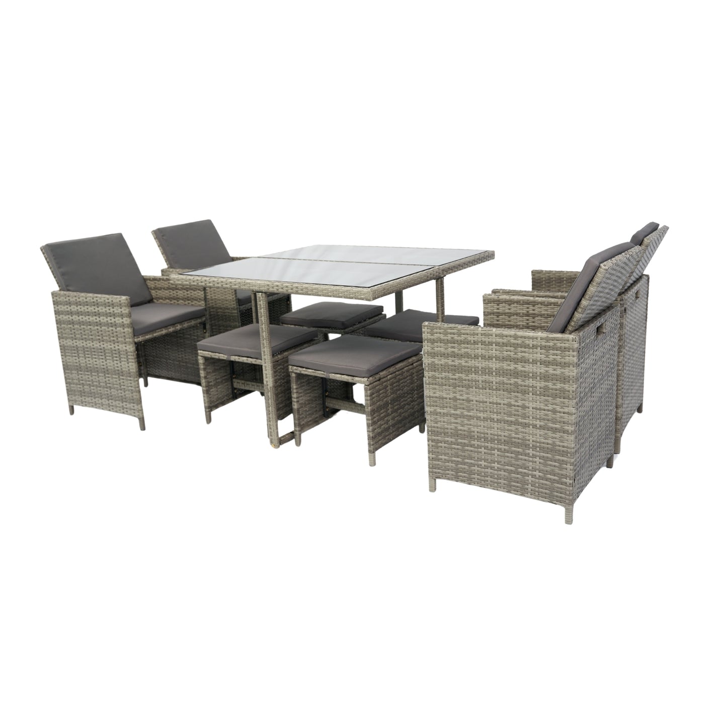 9 Pieces Patio Dining Sets Outdoor Space Saving, Glass Table