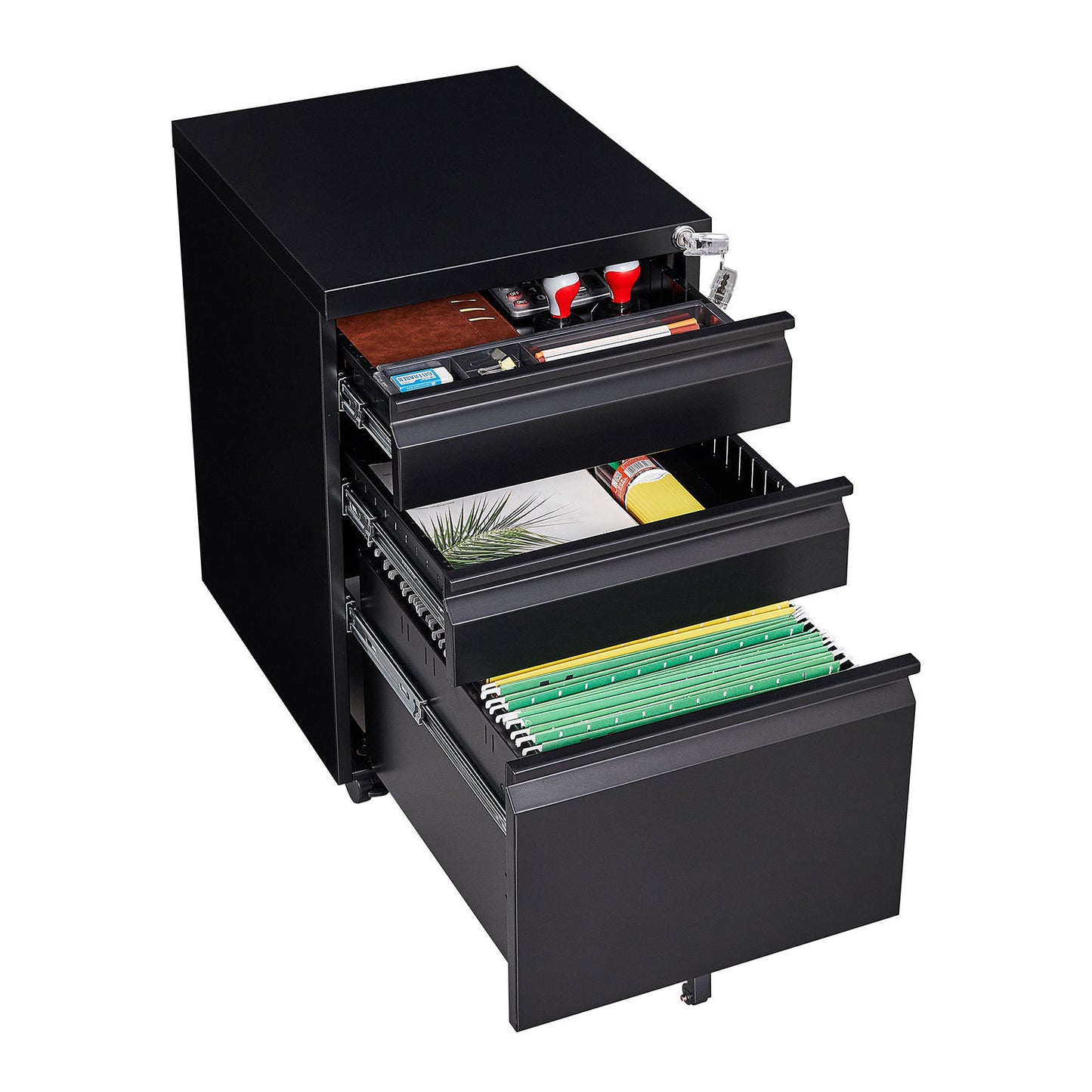 3-Drawer Mobile File Cabinet with Lock, Office Storage