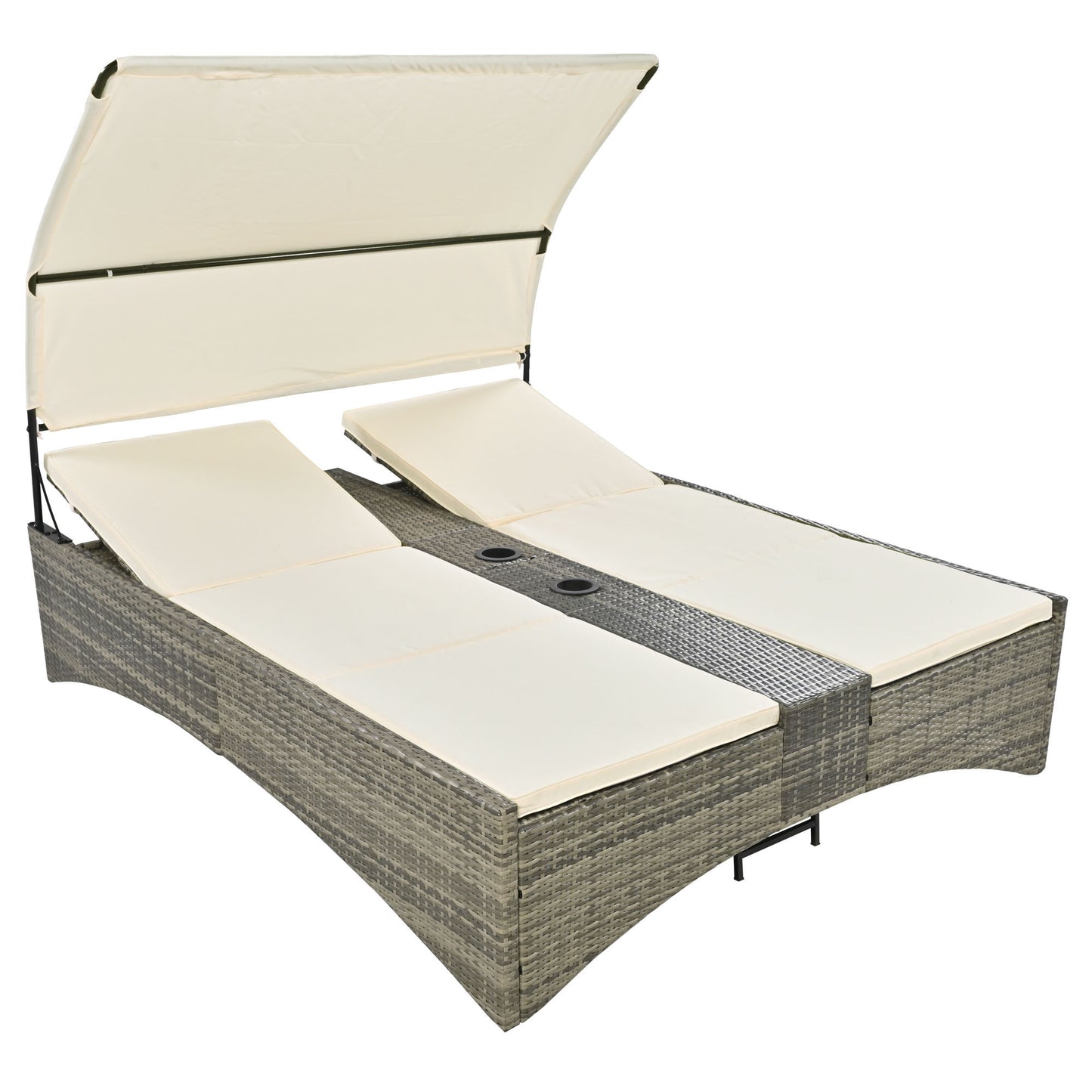 Patio Daybed Outdoor Daybed, Shelter Roof, Adjustable Backrest, Storage Box