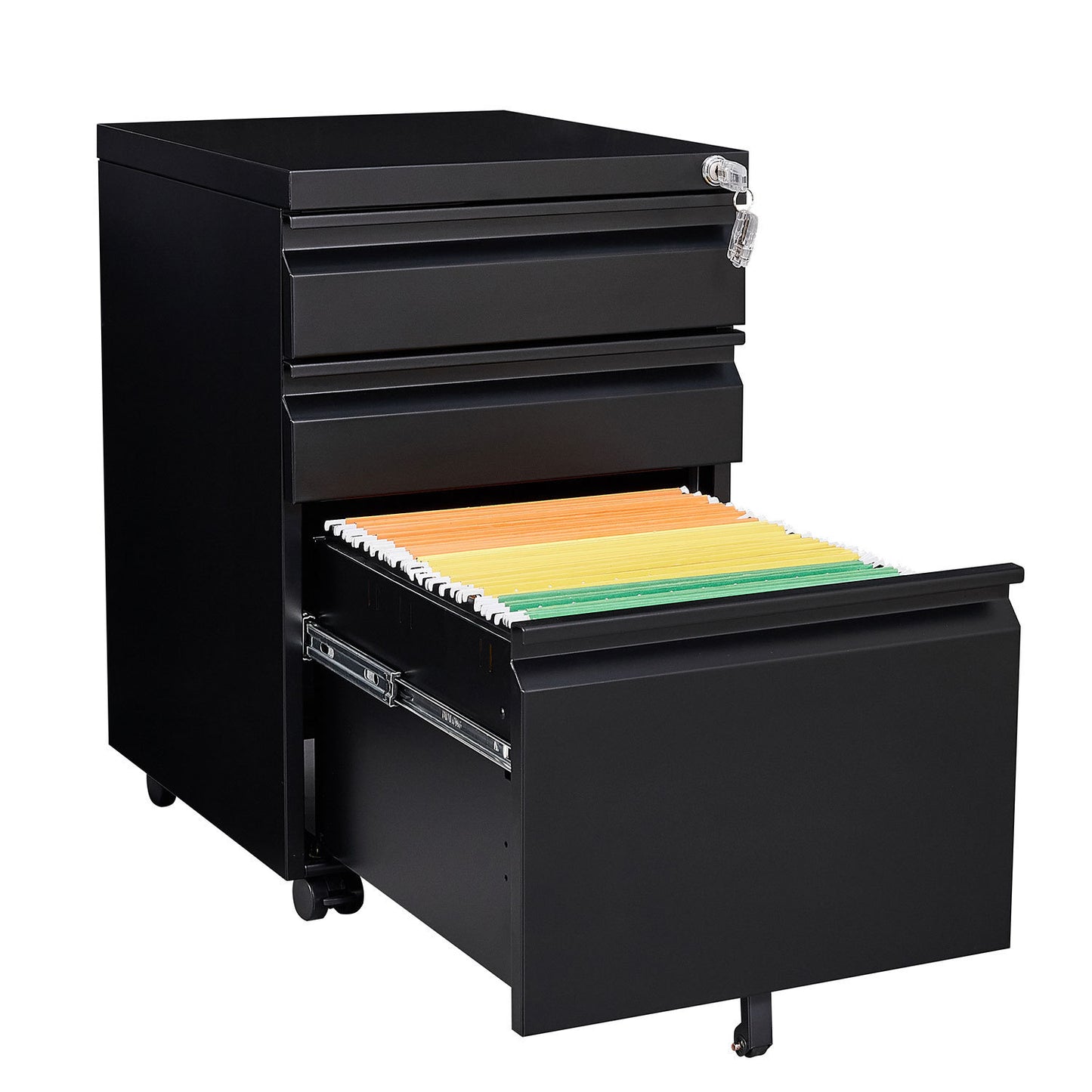 3-Drawer Mobile File Cabinet with Lock, Office Storage
