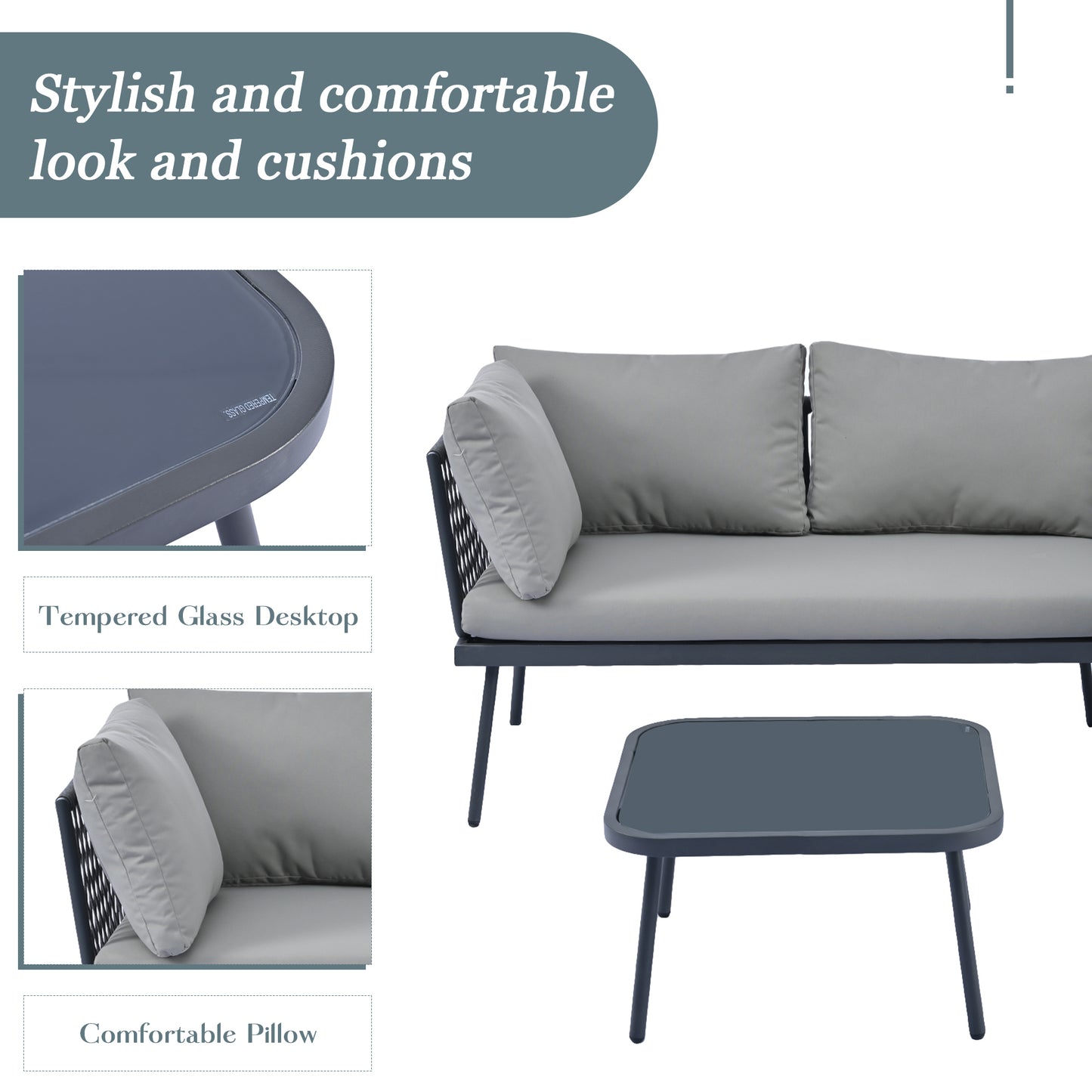 Modern Outdoor 3-Piece Sofa Set All Weather Patio