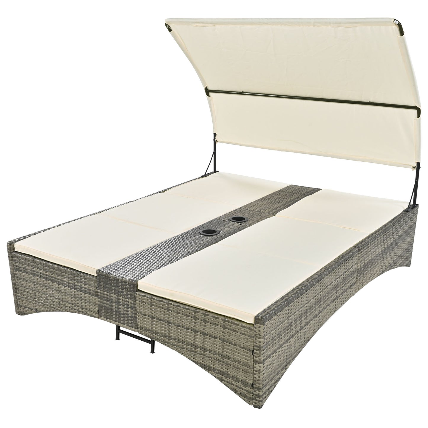 Patio Daybed Outdoor Daybed, Shelter Roof, Adjustable Backrest, Storage Box