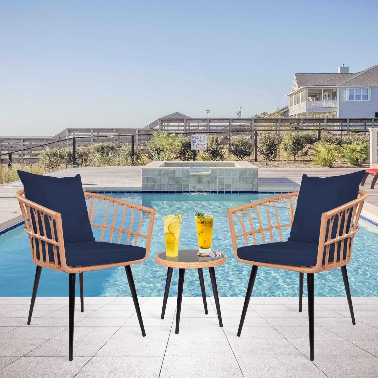 3 Piece Patio Bistro Set with Side Table, Outdoor