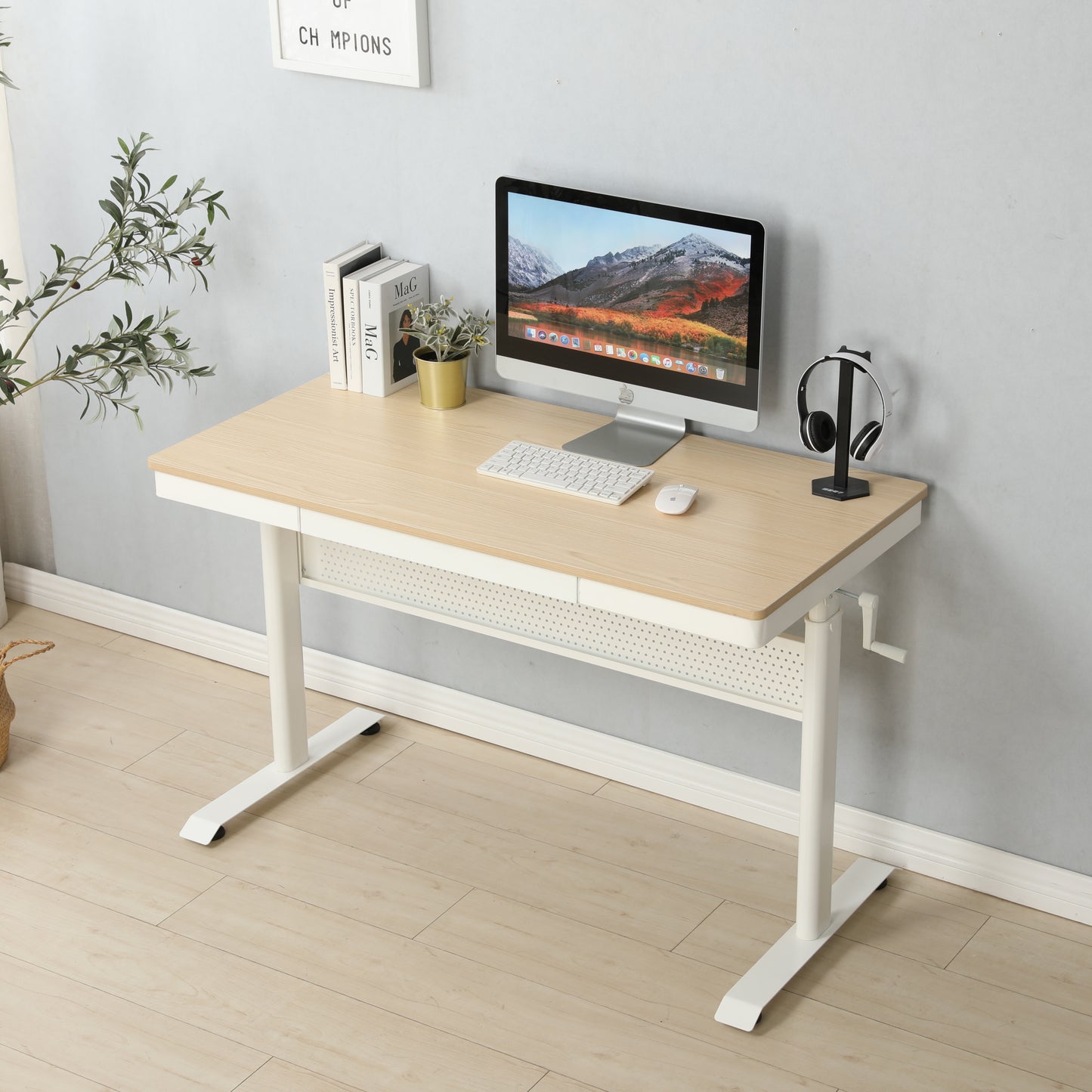 Adjustable Height Stand up Desk with Metal Drawer