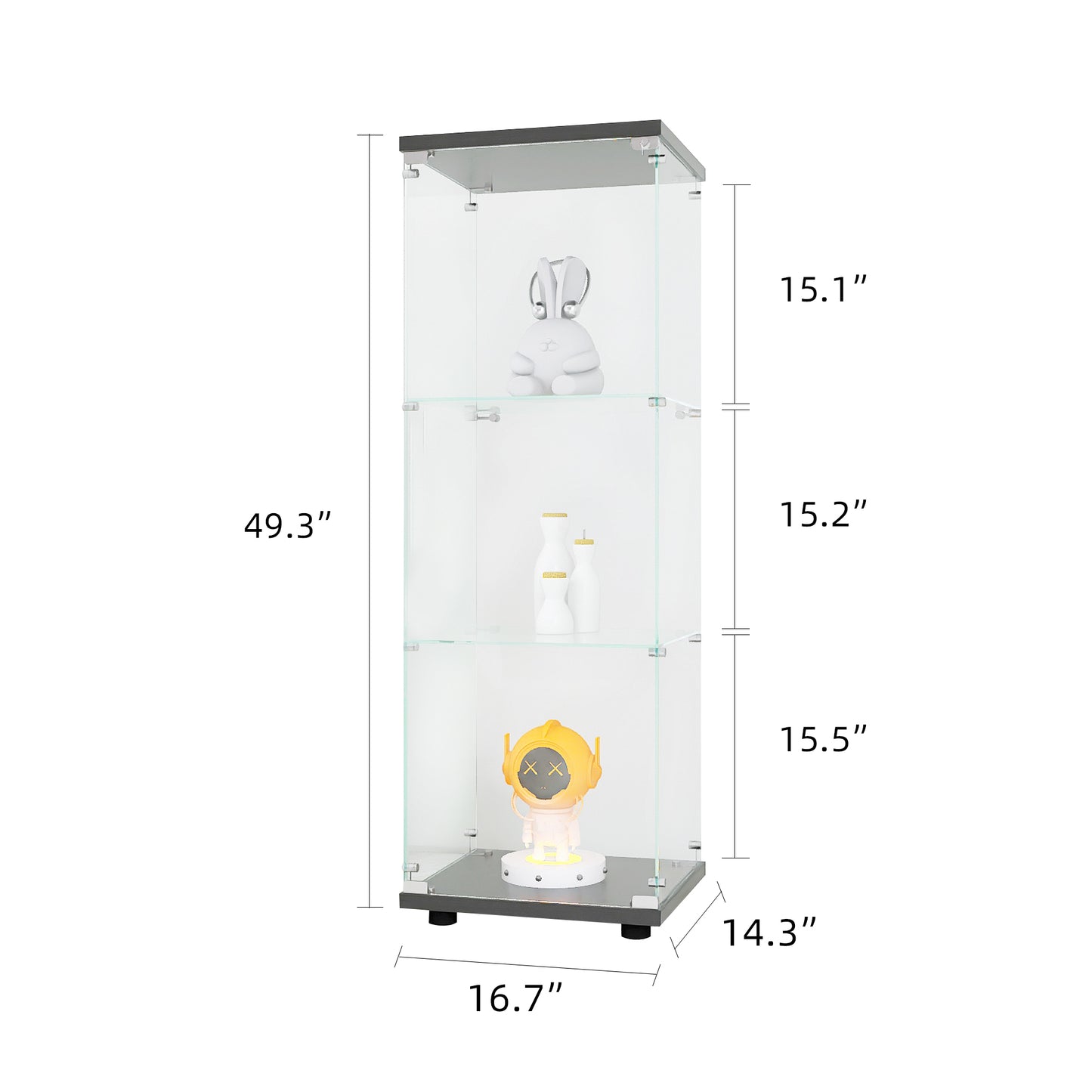 Glass Display Cabinet with 3 Shelves, Quick Installation