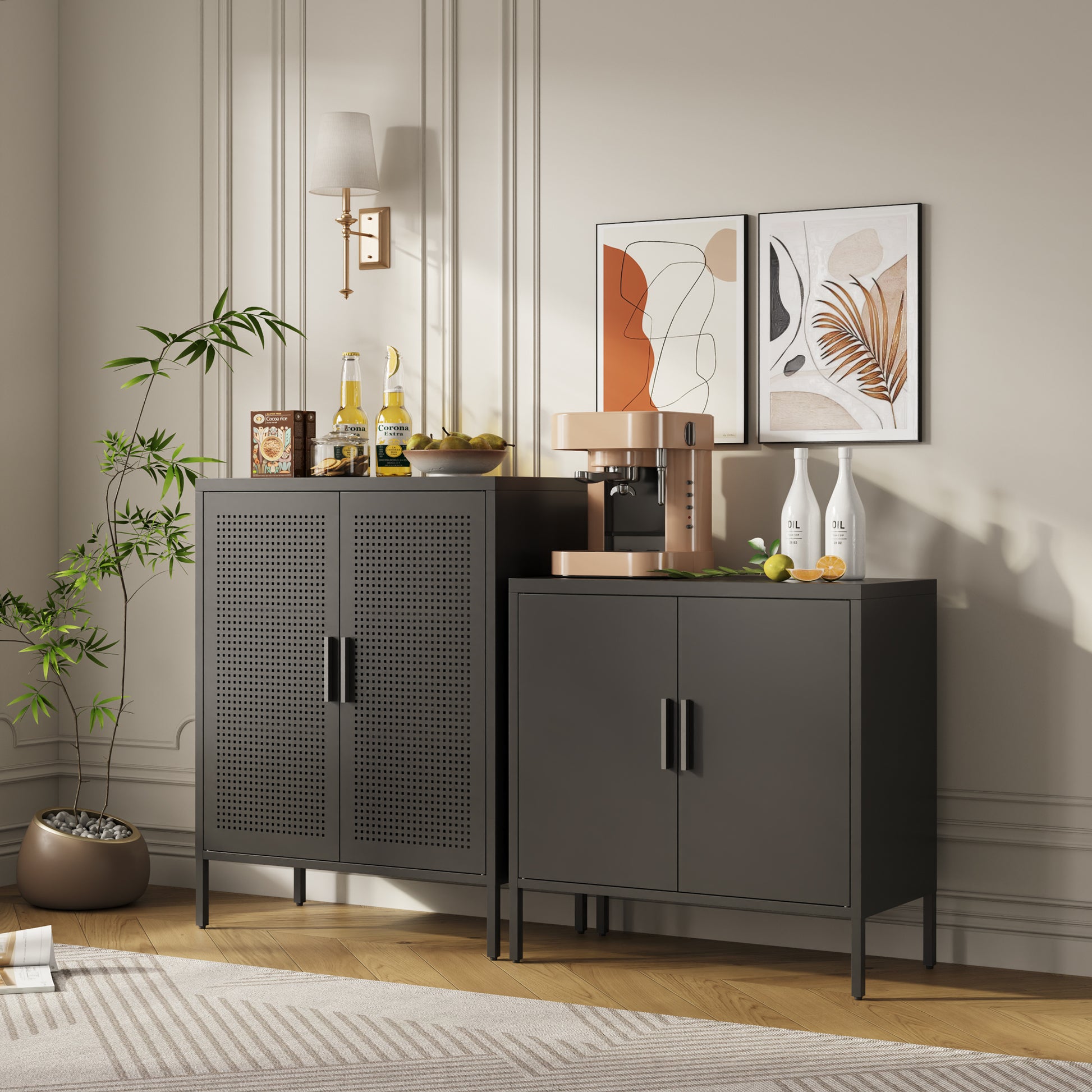 Metal Storage Cabinet with 2 Doors and 2 Adjustable Shelves