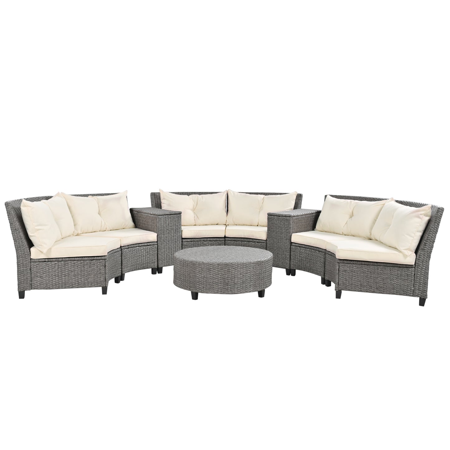 U_Style 6 - Person Fan-shaped Rattan Suit, Table,