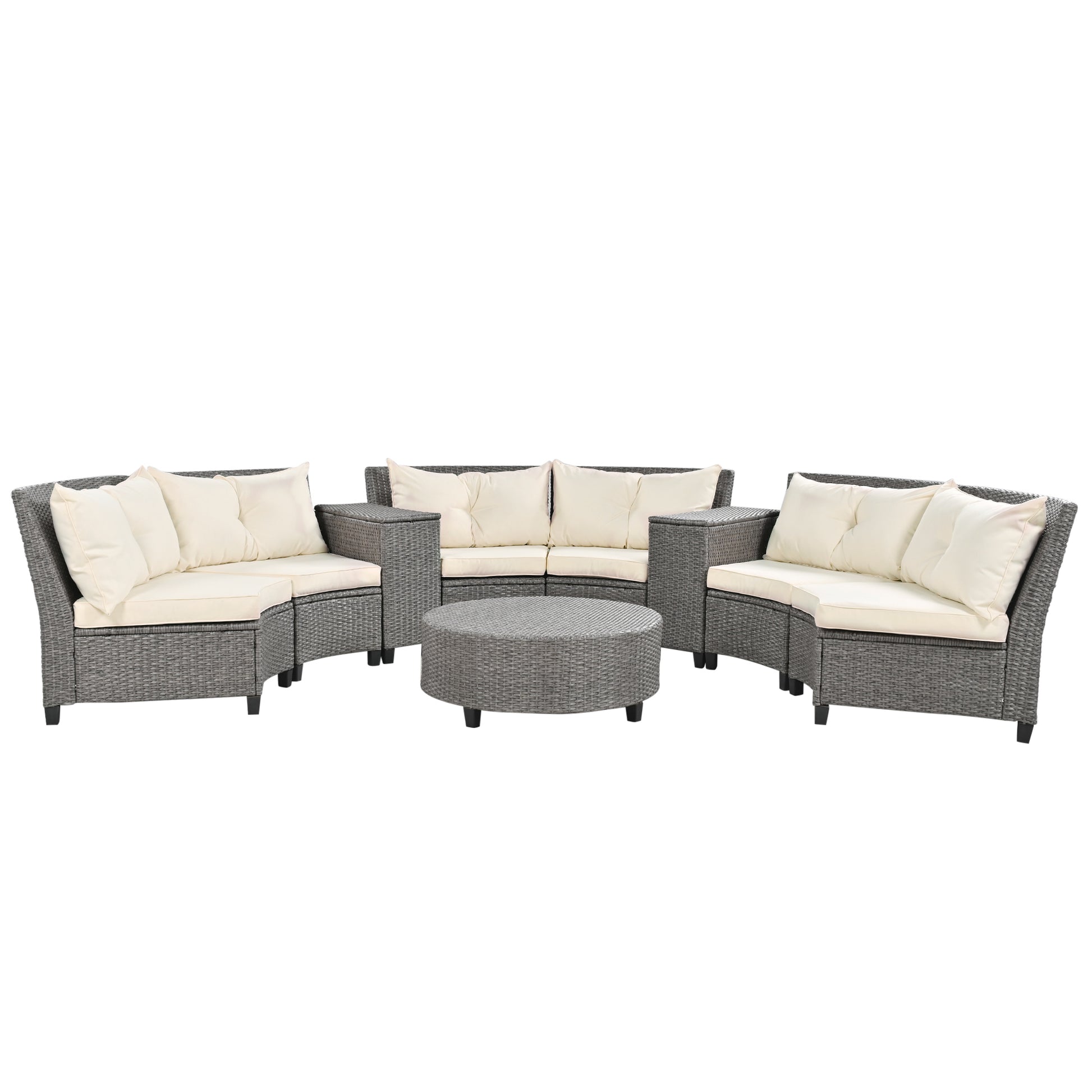 U_Style 6 - Person Fan-shaped Rattan Suit, Table,