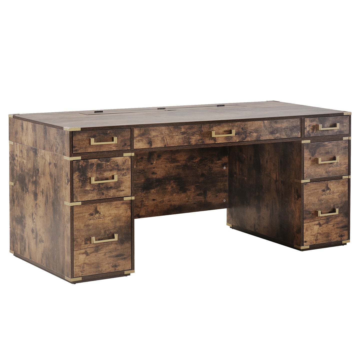 Executive Desk Metal Edge with 2 file drawers, USB Ports and Outlets