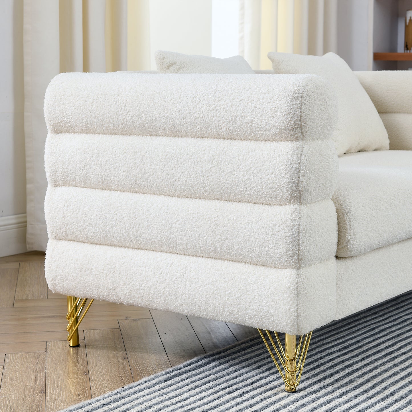 3-Seater Sectional Sofa White Teddy Ivory