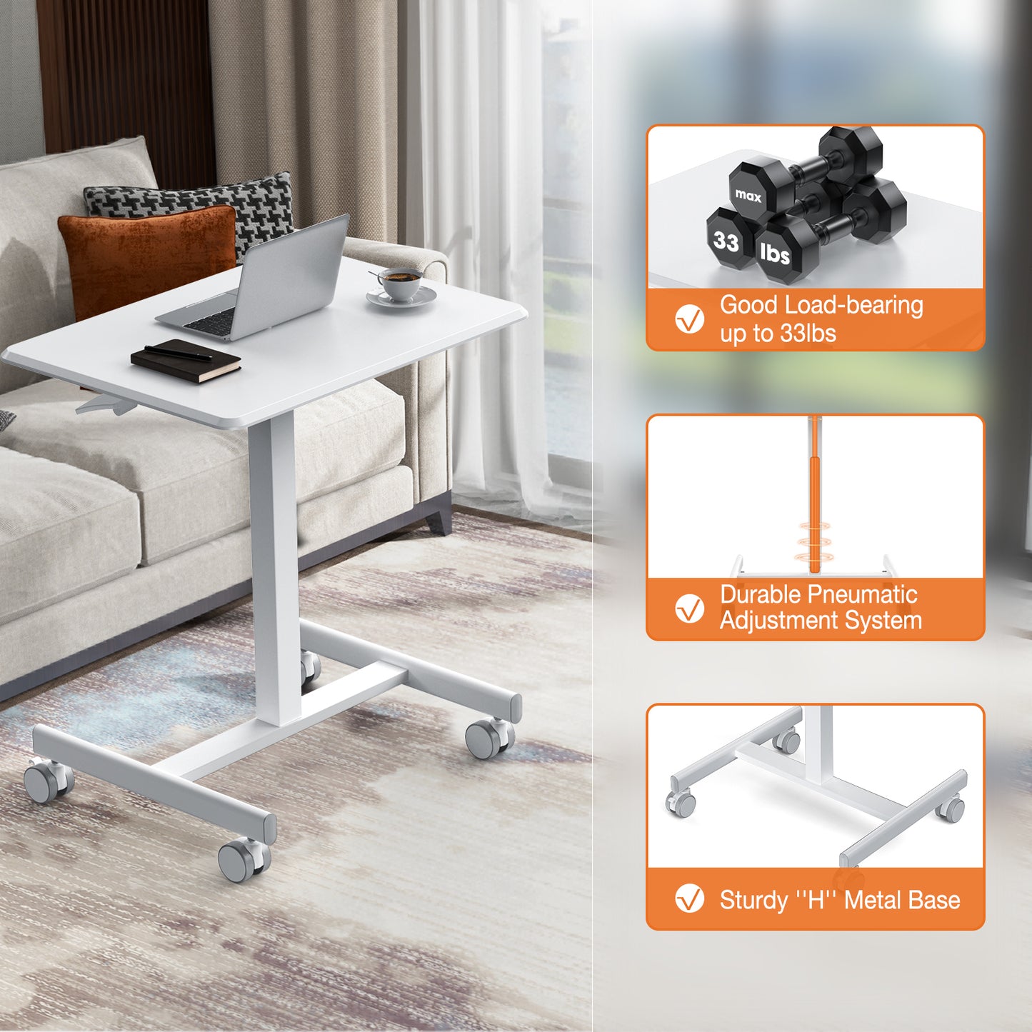 Mobile Rolling Standing Rolling Desk Laptop Computer Cart for Home