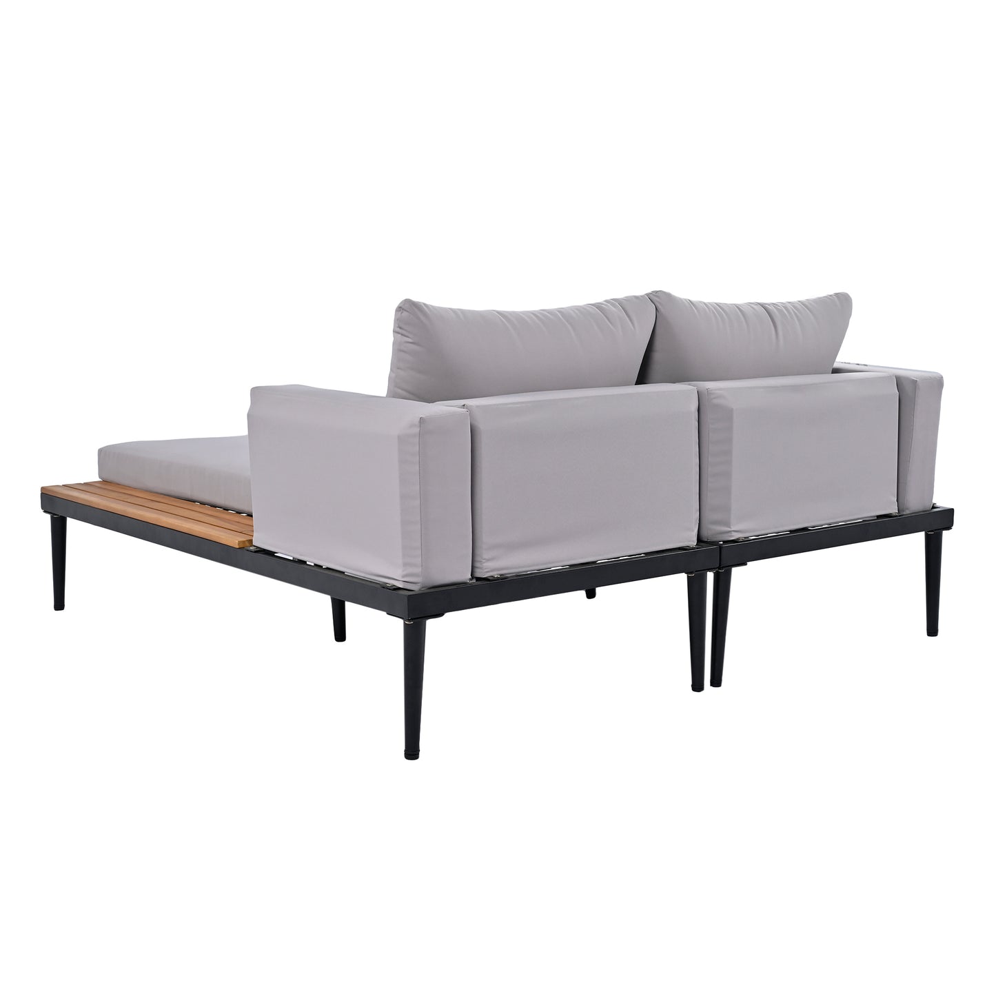 Outdoor Daybed Patio with Wood Topped Side Spaces for Drinks